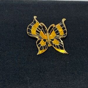 Vintage Crown Trifari Brooch Yellow and Black Enamel Butterfly Brooch